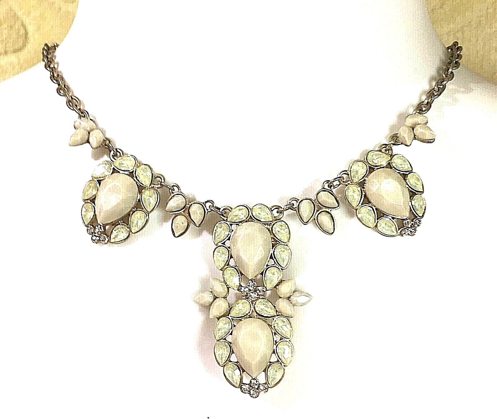 Art Deco Style Statement Necklace Gray Clear Rhinestones Vintage Glam Pendant