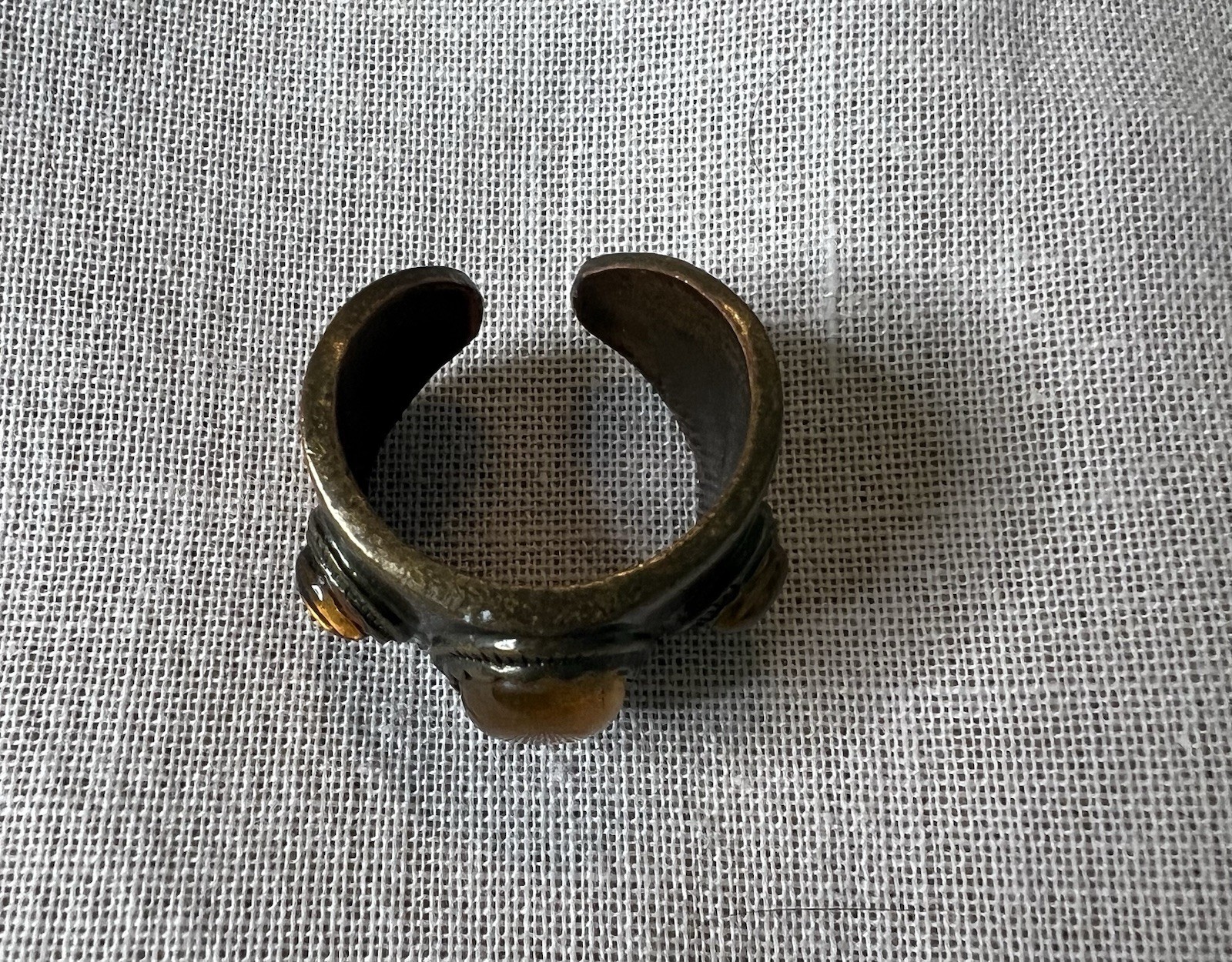 Vintage Signed N A Brass Orange Cabochon Ring Size 7