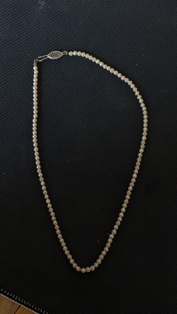 Vintage Sterling Silver Clasp Faux Pearl Strand Choker Necklace, 16″ Graduated
