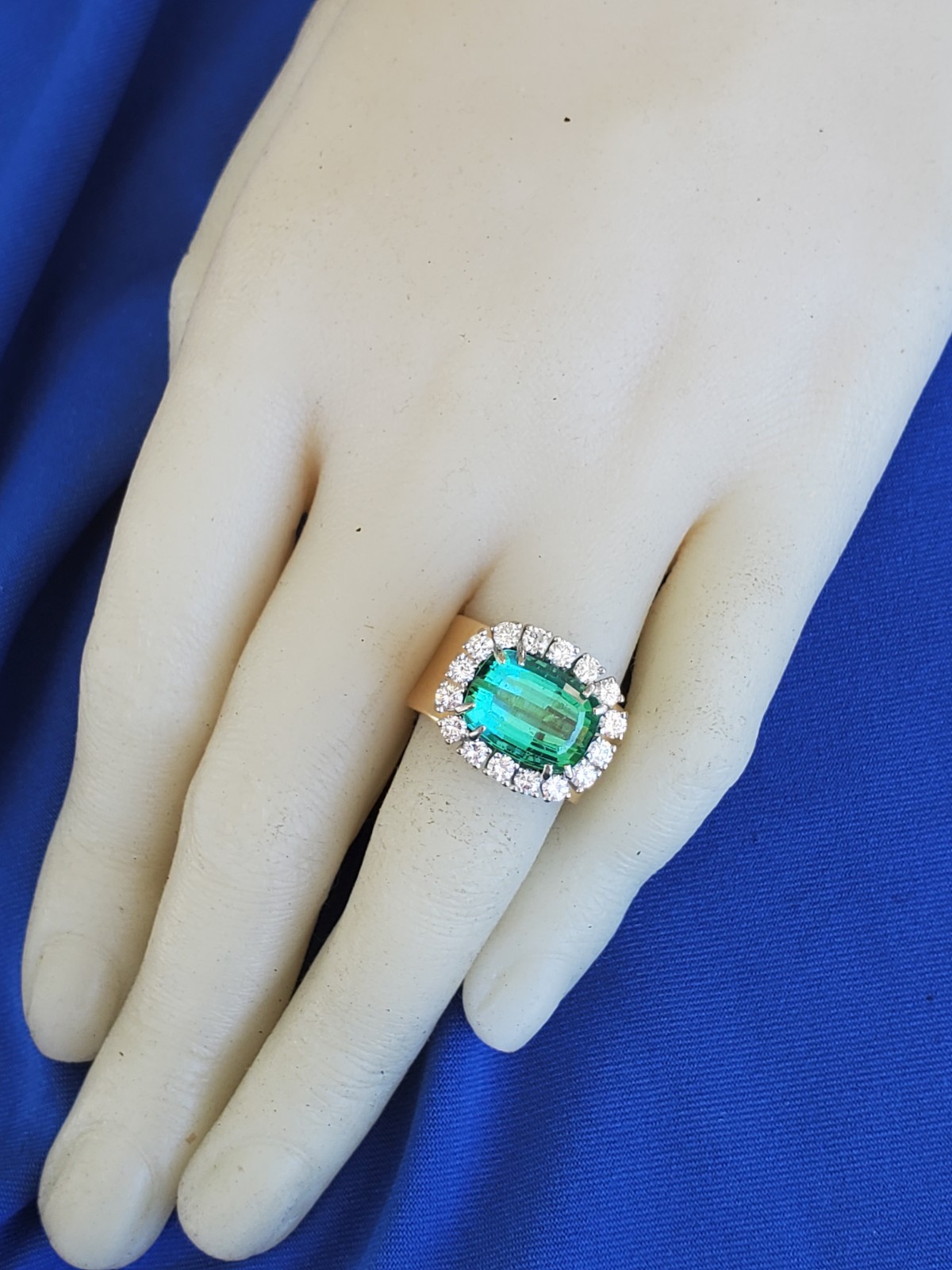 EARTH MINED Sea foam Blue Green PARAIBA Tourmaline DIAMOND Designer Deco Ring