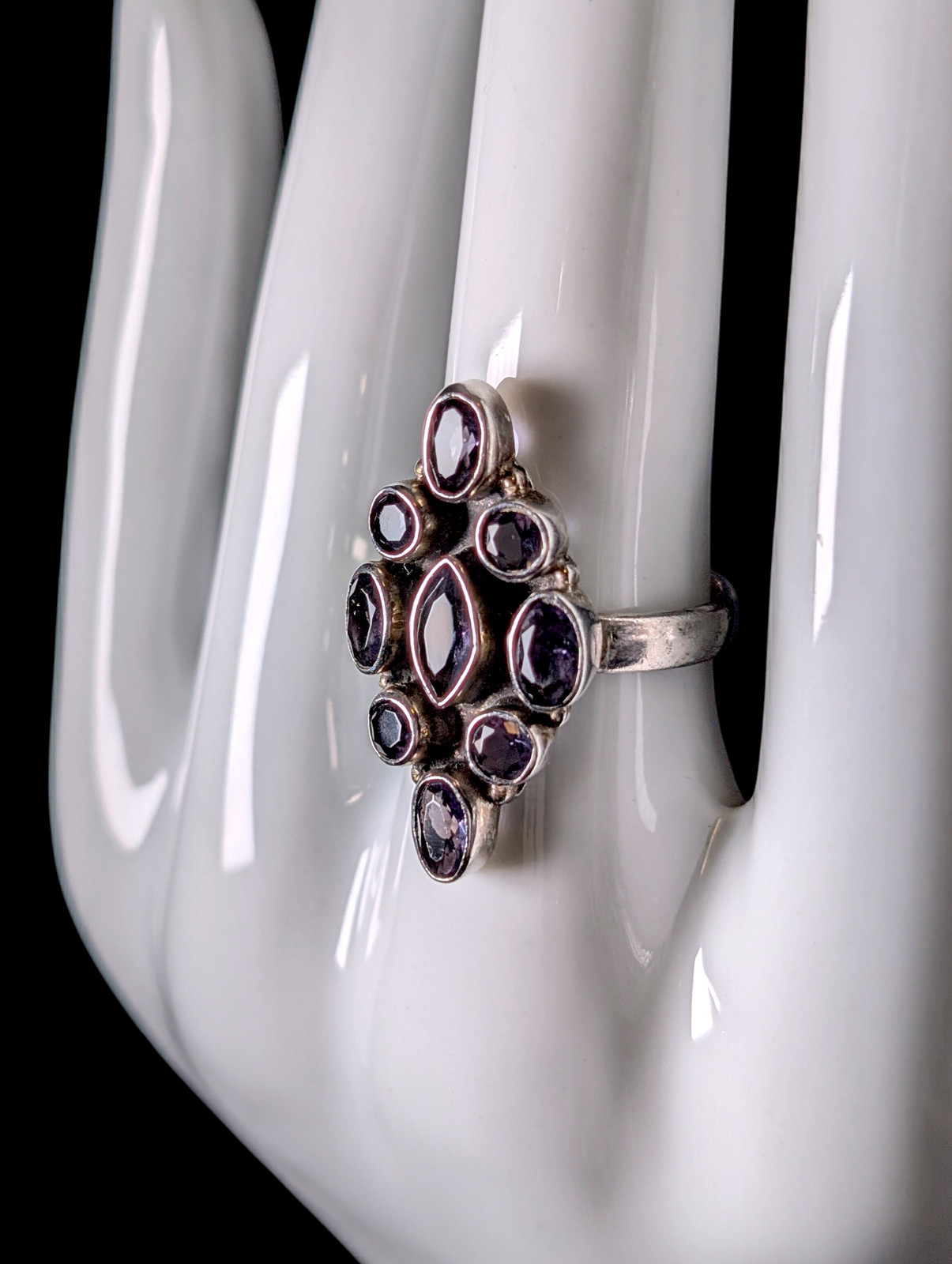 Vintage Artisan Multi-Cut Simulated Amethyst Sterling Silver Ring