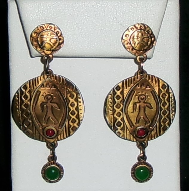 Vintage Berebi Tribal Earrings-Cabs-Gold Tone-Signed Berebi