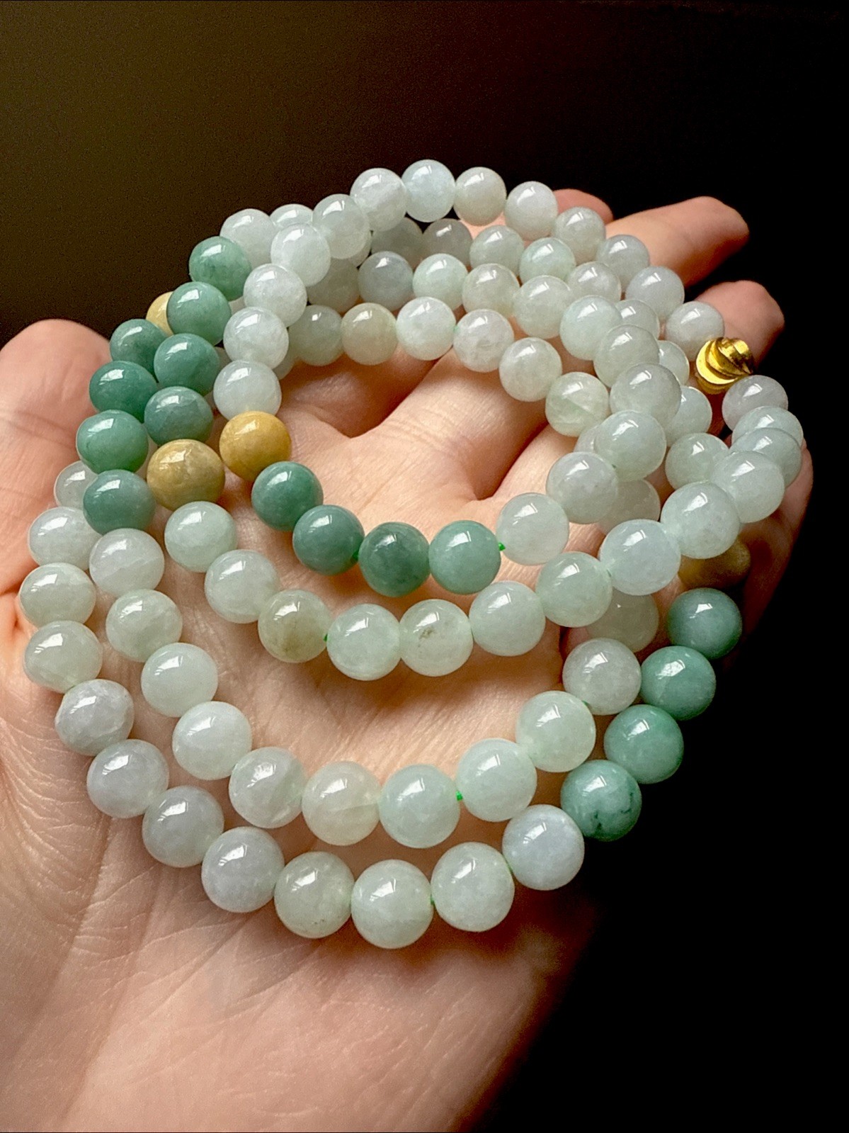 Grade A Untreated Burma Jadeite 純天然翡翠A貨老坑緬甸有種有色三彩長珠串項鍊 Certified