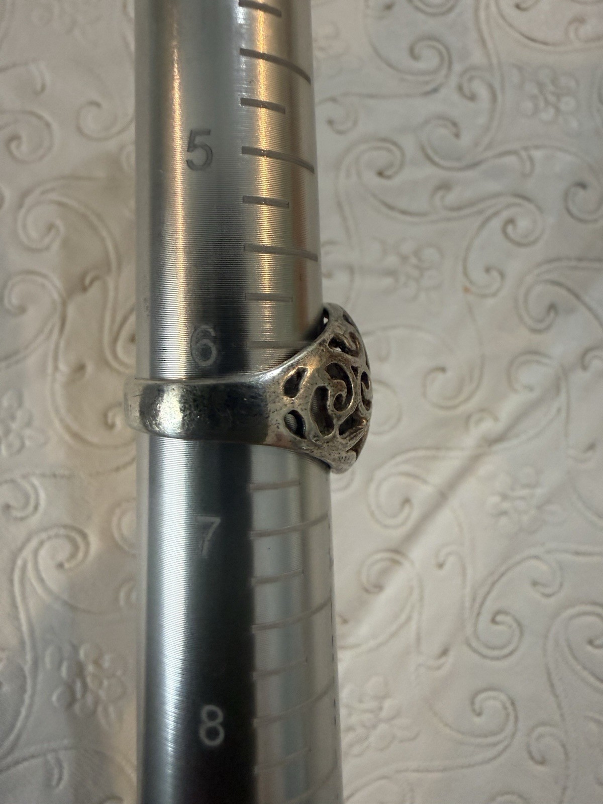 Vintage Sterling Silver Dome Filigree Ring Openwork Scroll Swirl Size 6.25 Band