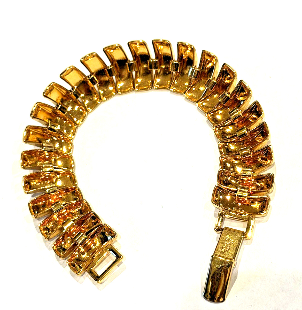 NAPIER GOLD 1980S BOLD CHAIN LINK .75″ WIDE RIBBED 7″ BRACELET SNAP BOX CLASP EU