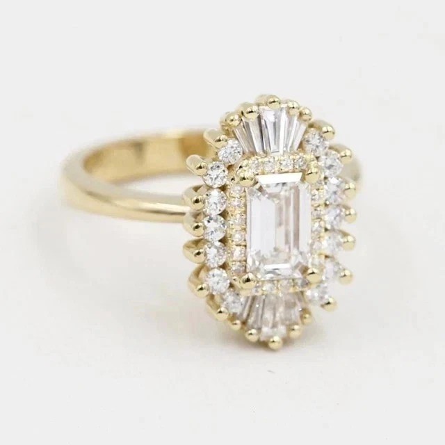 2Ct Emerald Cut Lab Created Diamond Engagement Gift For her 14K Gold Finish Ring