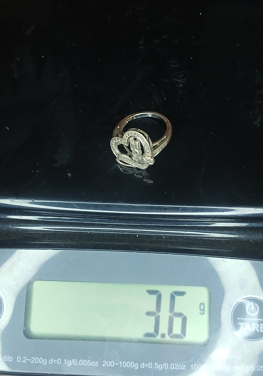 925 Sterling Silver Vintage Two Tone MOM Floral Love Heart Ring Sz 6.5