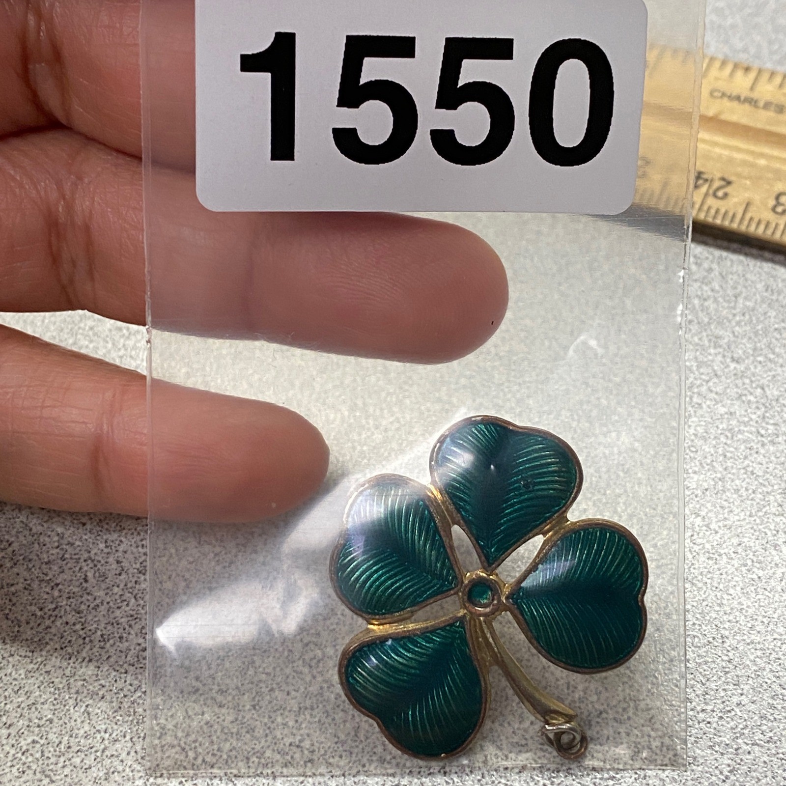 Vintage Gold Tone Green Enamel Four Leaf Clover Charm Pendant Lucky Symbol