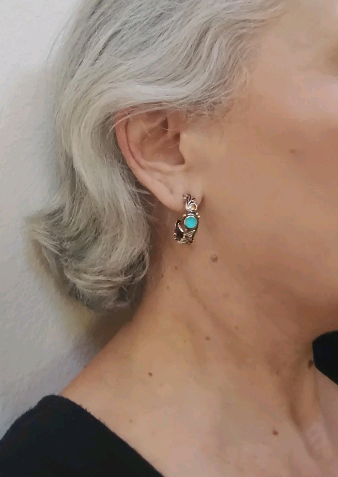 Rare Echo of the Dreamer Sterling Silver Bronze Turquoise Citrine Hoop Earrings