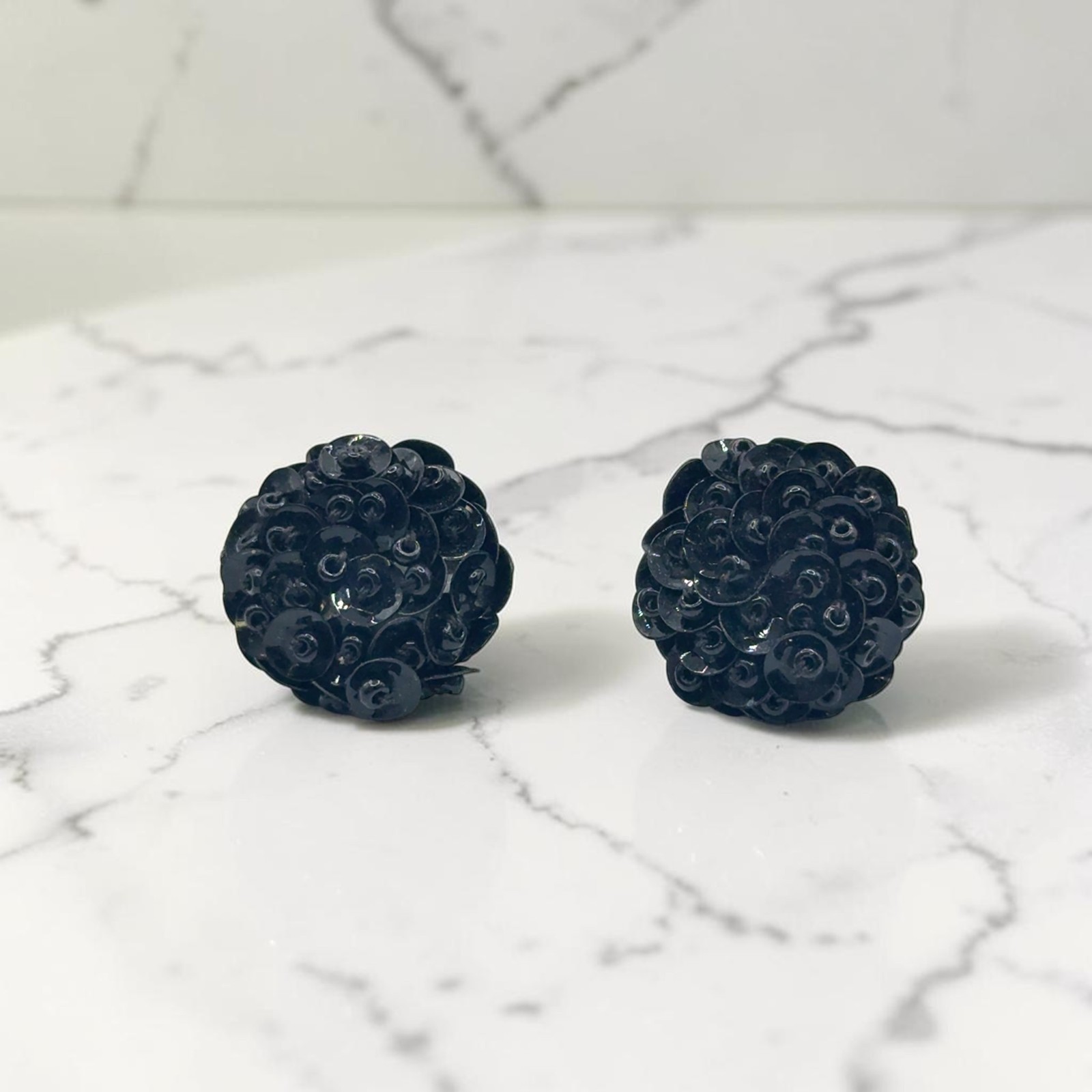 Vintage Black Sequin and Seed Bead Earrings