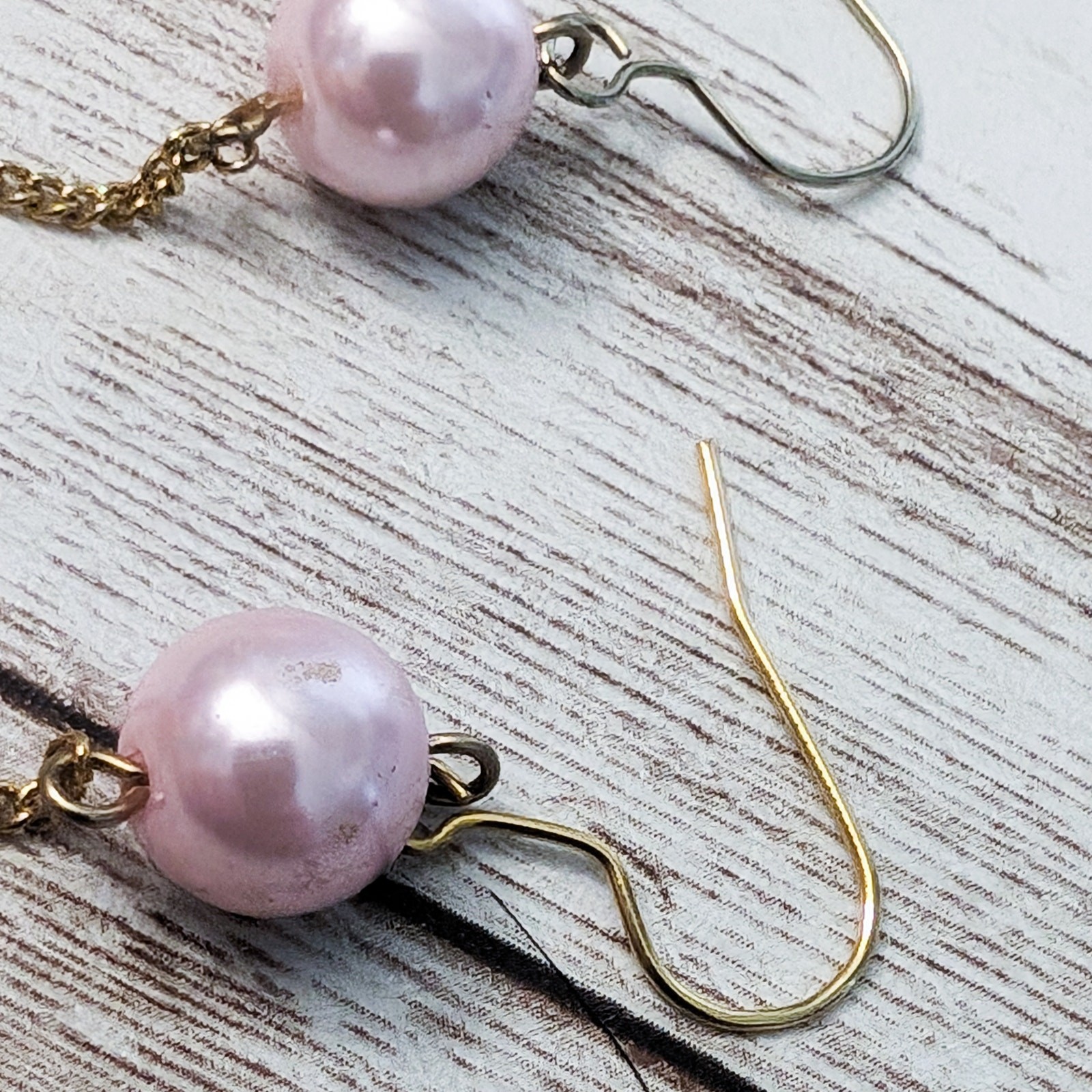Vintage Earrings For Pierced Ears – Long Pink/Peach Faux Pearl Dangle