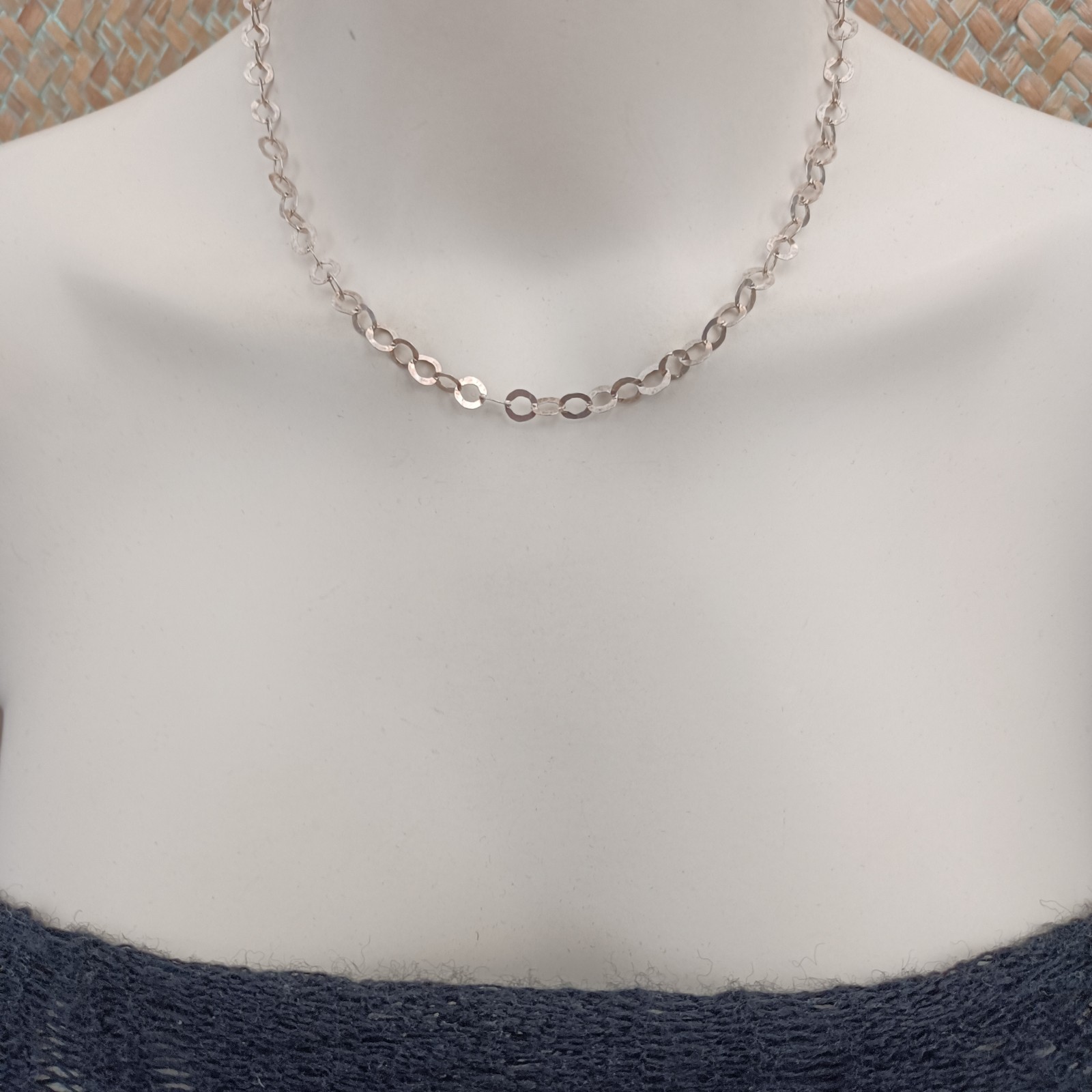 Sterling Silver Chain Necklace Handmade Flatt Hammered Rolo Unique Collar VTG