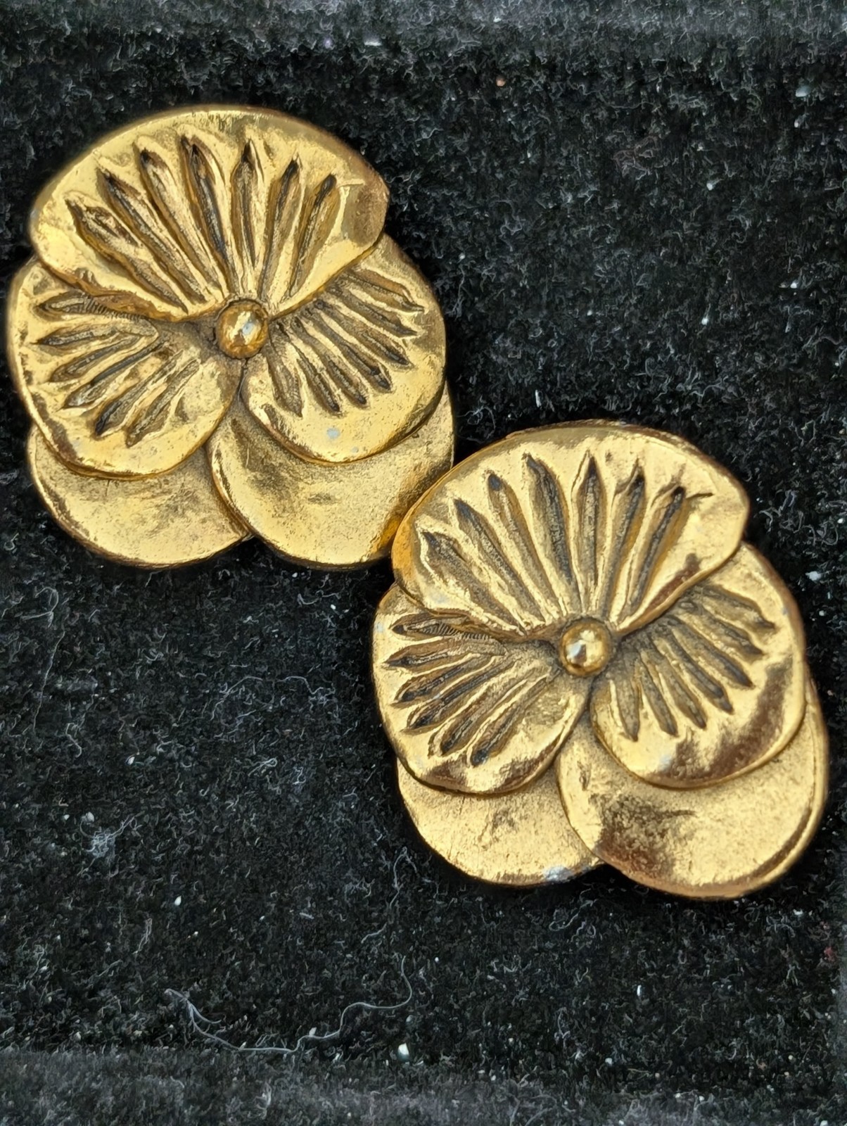 Vintage Signed EH Clip-On Pansy Earrings