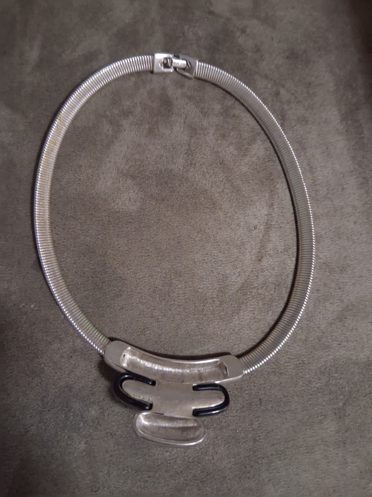 Monet Silver-Tone Omega Silver And Black Vintage Necklace