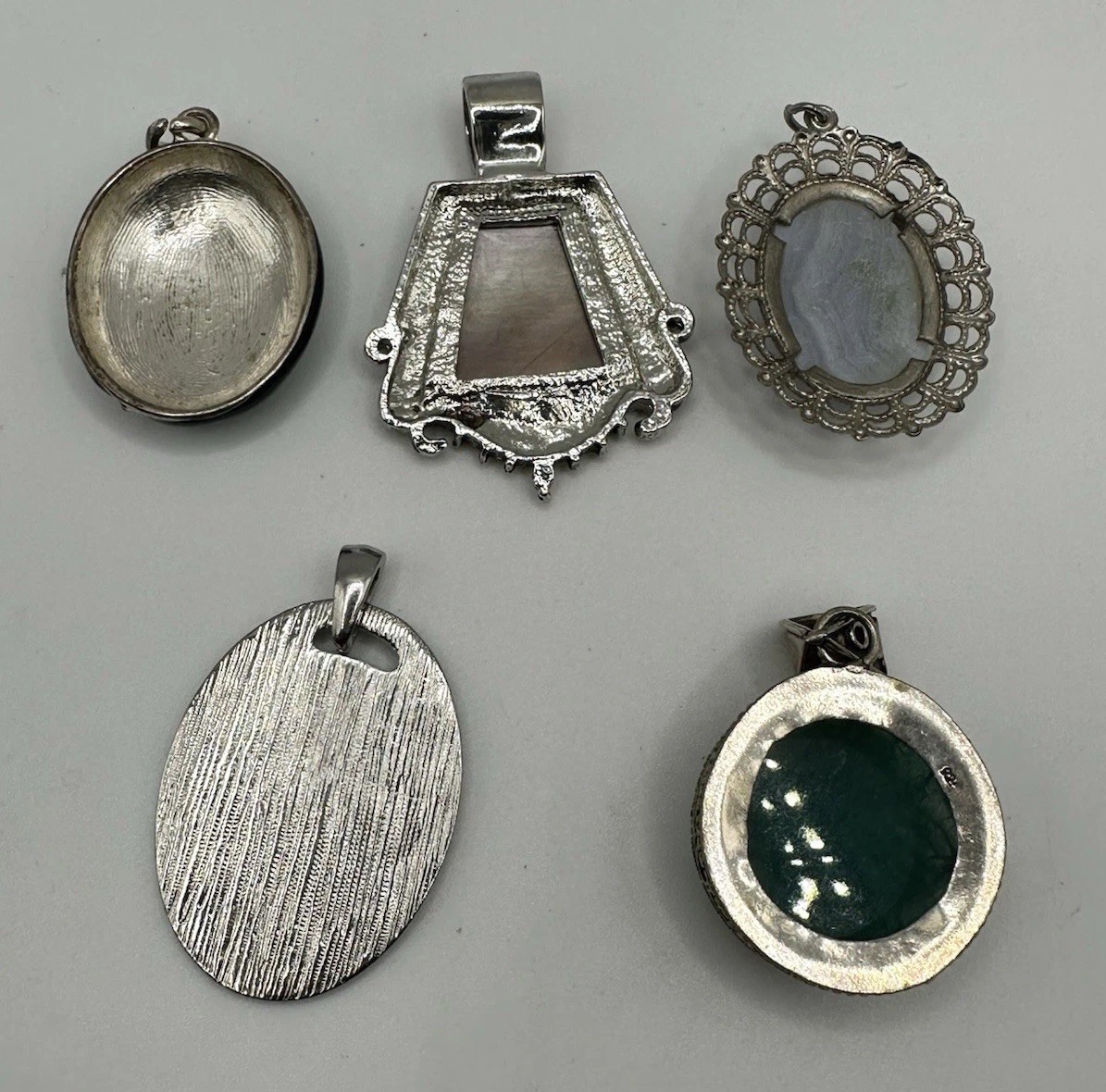 5pc Mixed Lot Silver Tone Metal Pendants, Multicolor