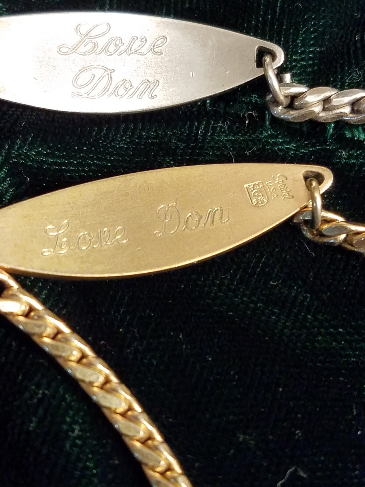 Lot Of 2 Identity Bracelet Speidel Diamond Accent Engraved ID Chain