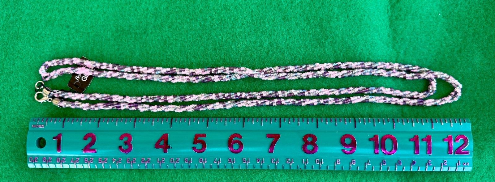 Vintage Czech Bohemian Glass Seed Bead Necklace 48″ Long Pink Purple