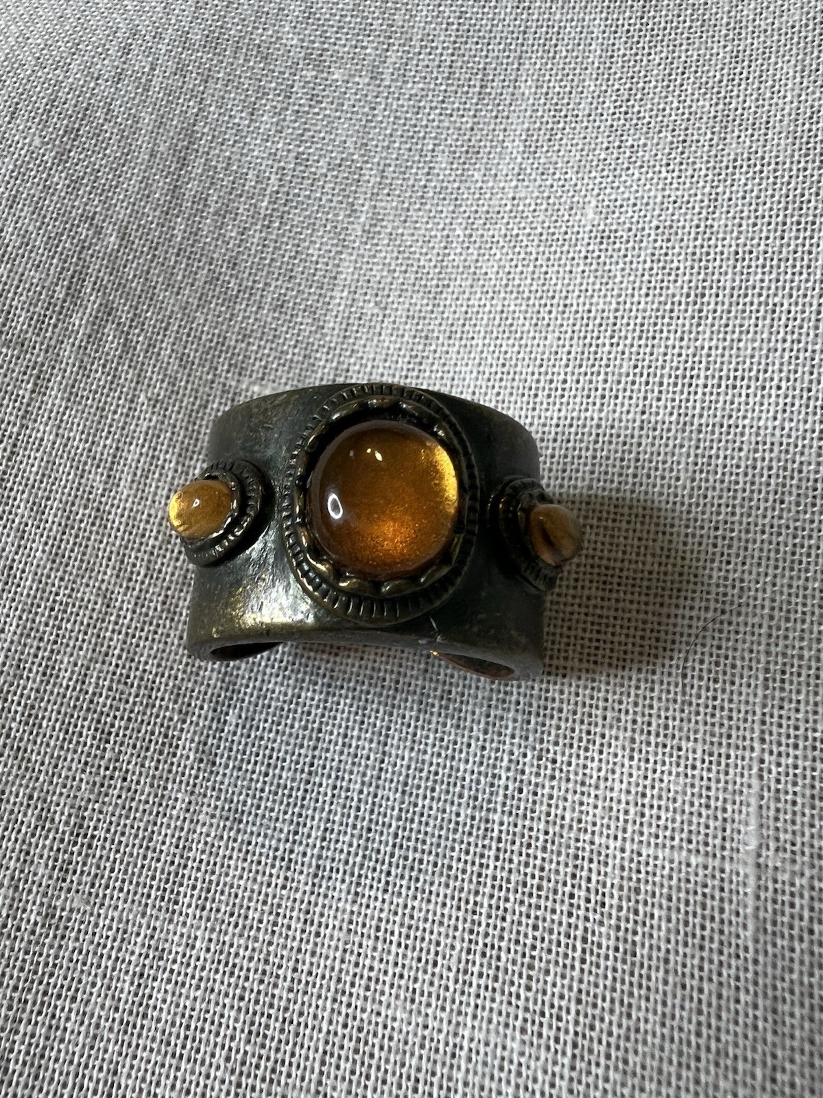 Vintage Signed N A Brass Orange Cabochon Ring Size 7