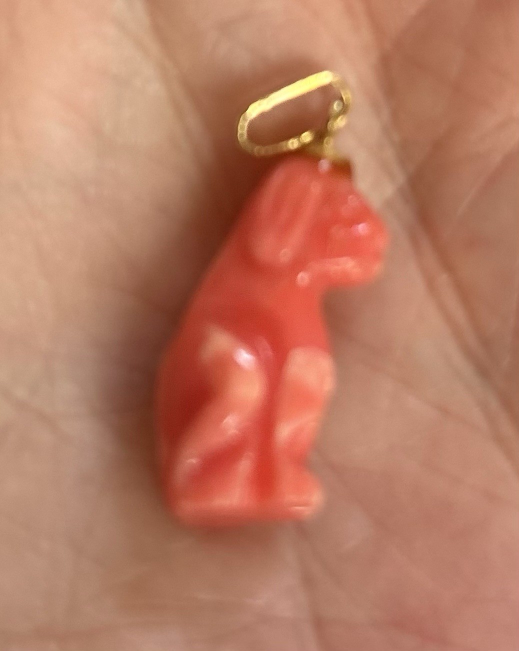 Carved Coral Dog Pendant Charm 10k Gold Hanger Vintage