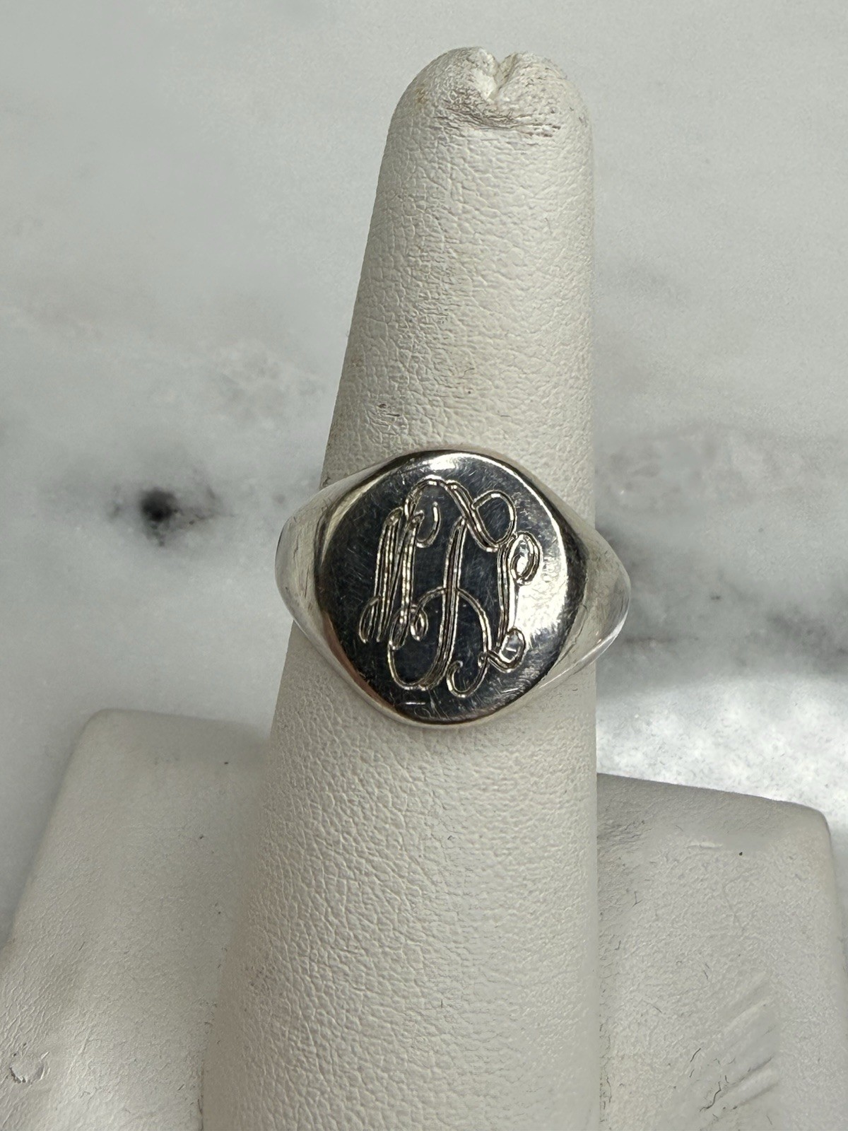 925 Sterling Silver Vintage Engraved Monogram Signet Ring Size 7