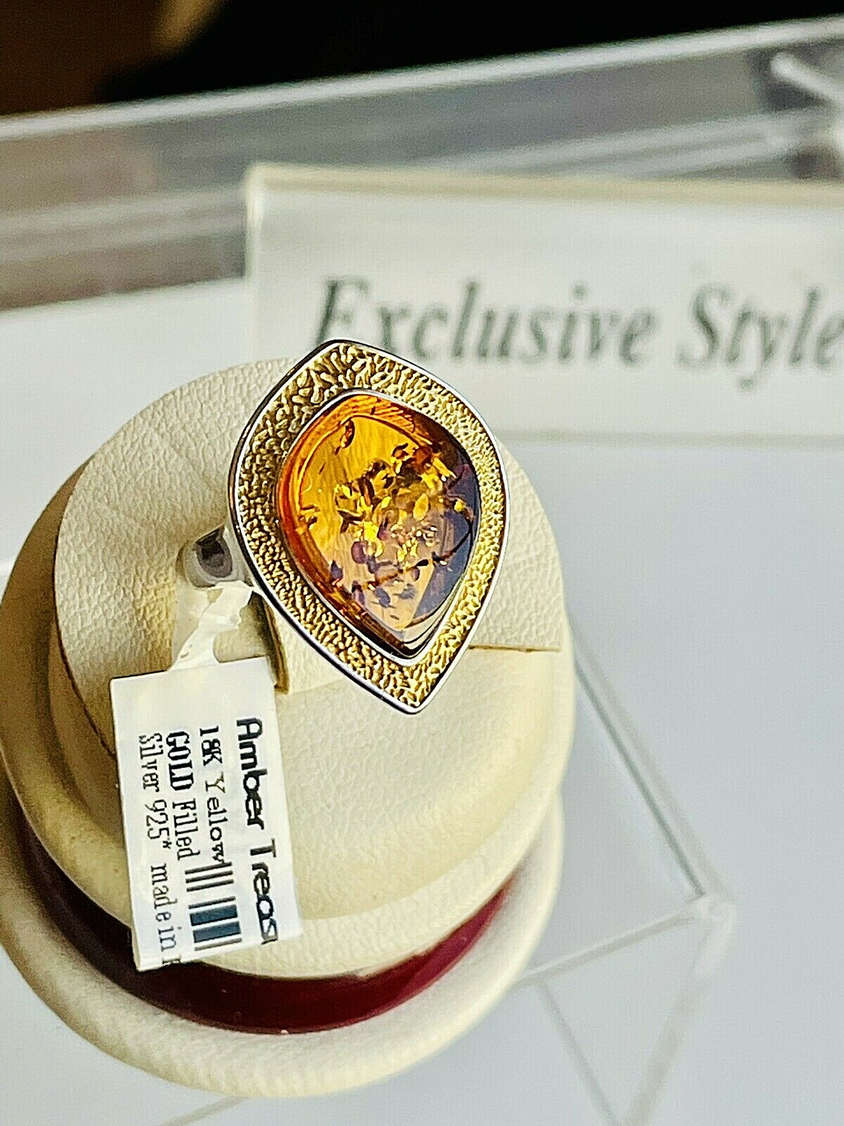 14K Gold Filled Baltic Amber Ring Size 6,0 Egg Yolk Butterscotch Polish Silver