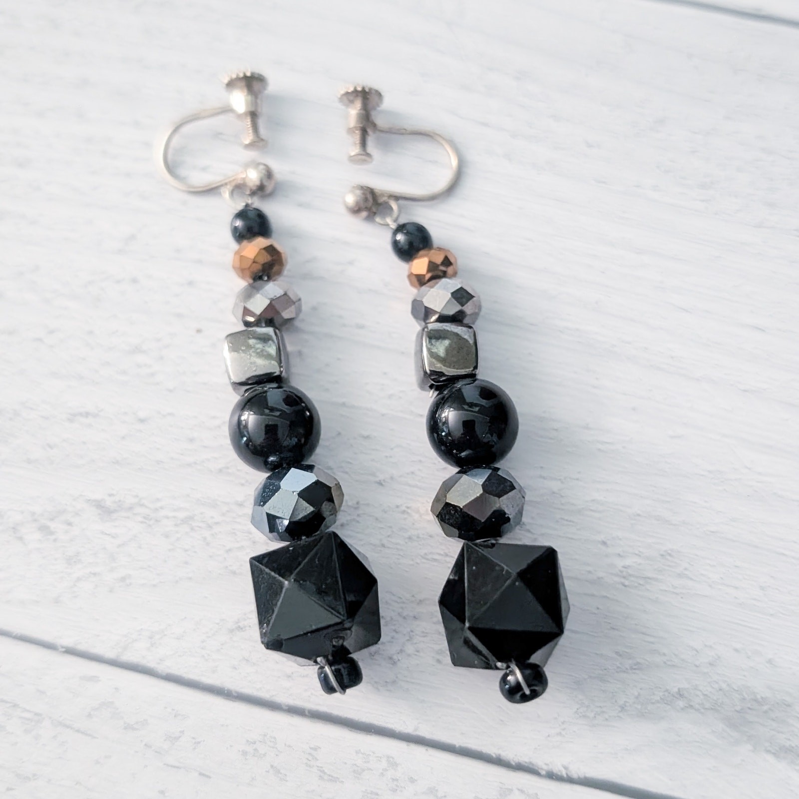 Vintage Screw Back Earrings 2.25″ Very Long Black & Other Colors Dangle