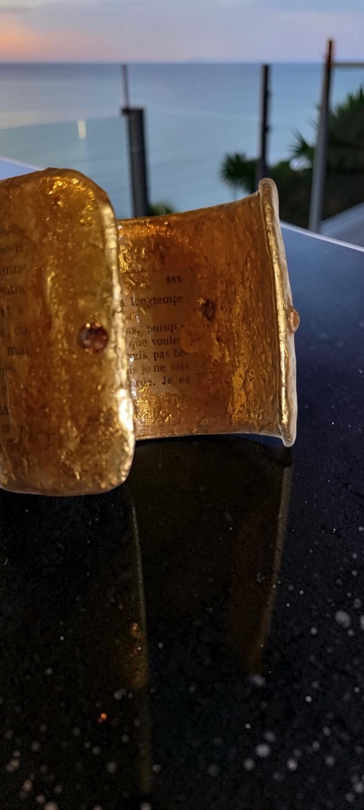 Rare Brigitte Ross Gold Hammered Literary Cuff Bracelet Alfred De Musset French