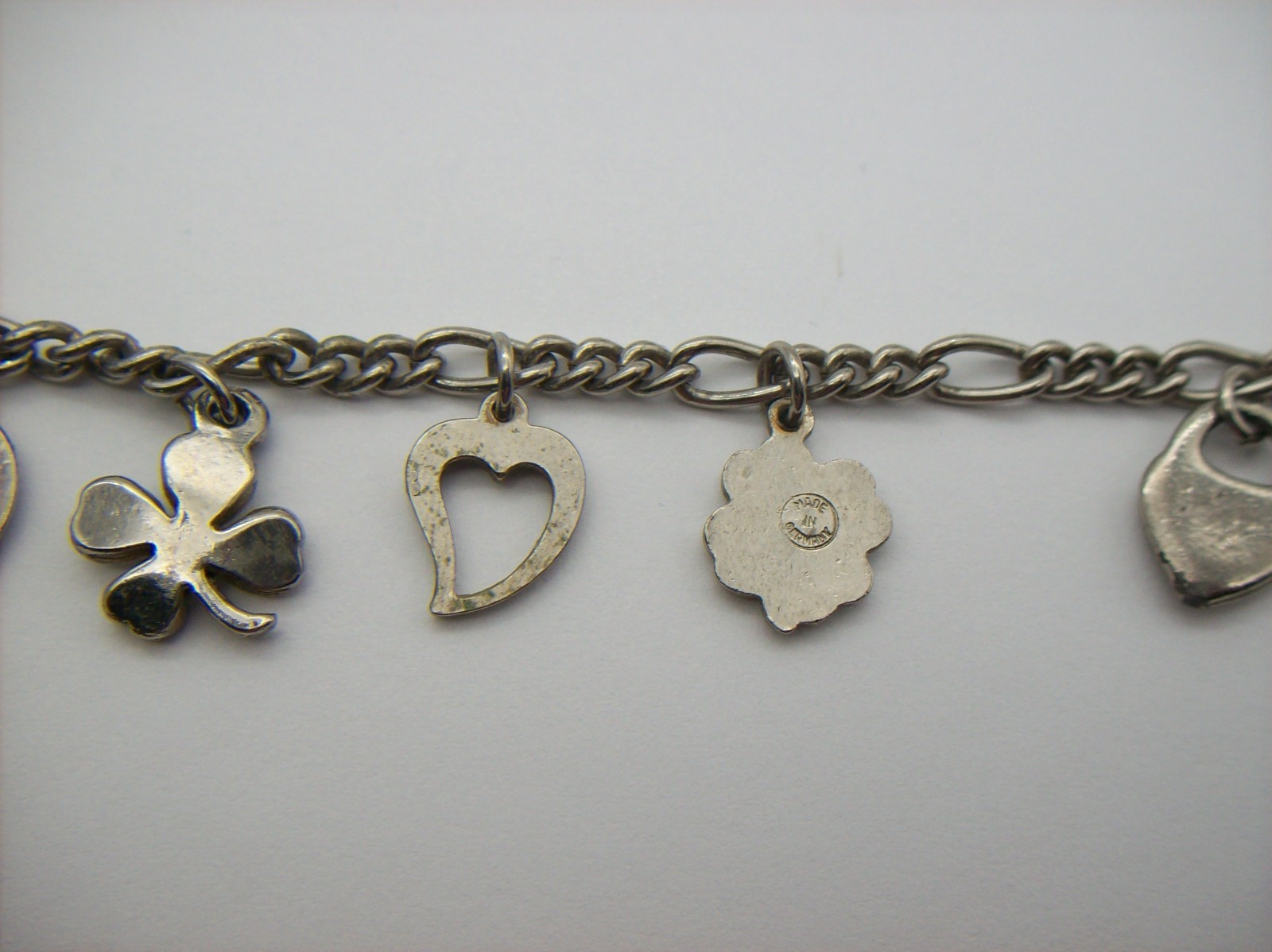 Vintage Silvertone Mix GOOD LUCK Charm Bracelet, Enamel, some made in Germany