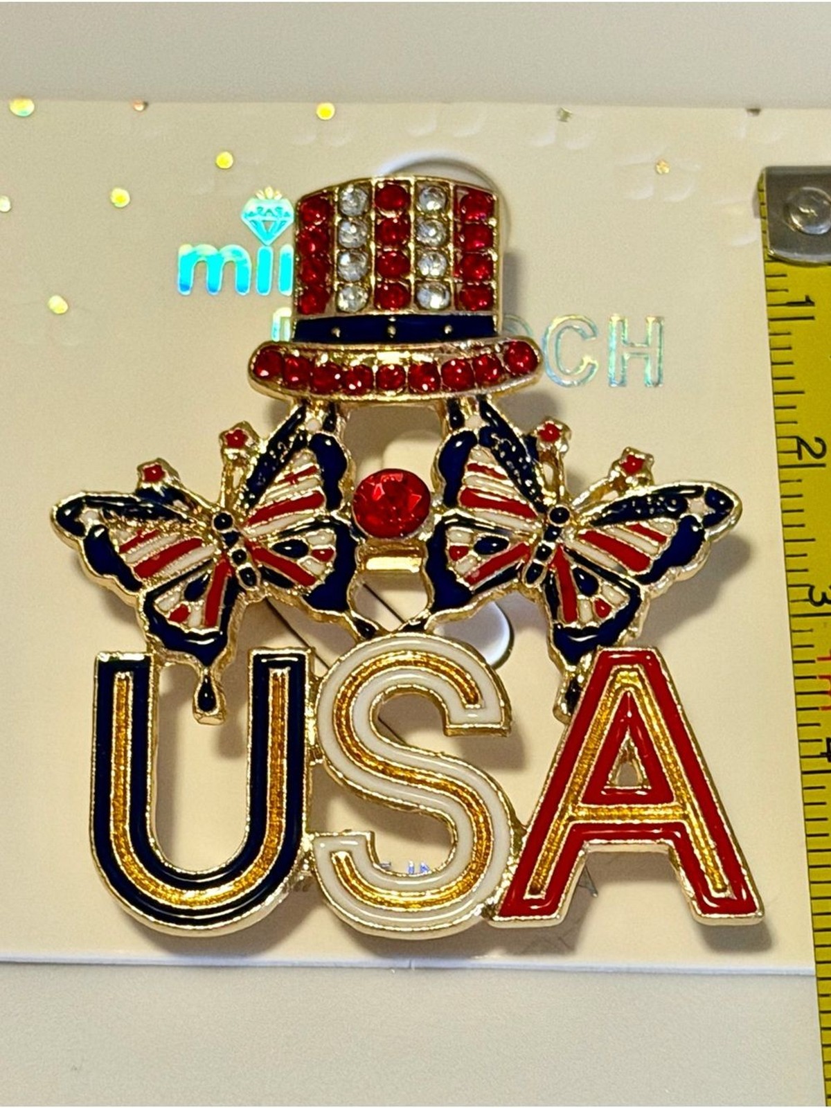 Mint Red White Blue USA Patriotic Brooch