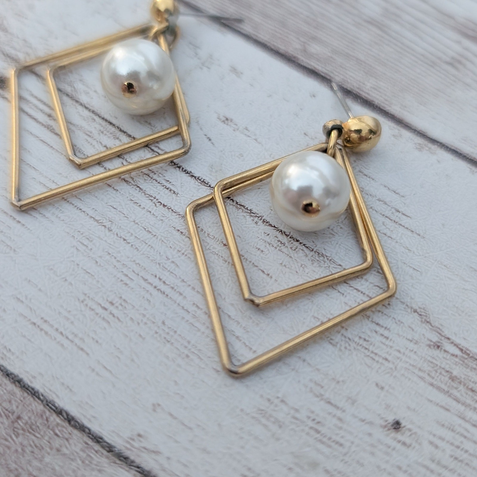 Vintage Earrings for Pierced Ears Gold Tone & Faux Pearl – Fair Condition