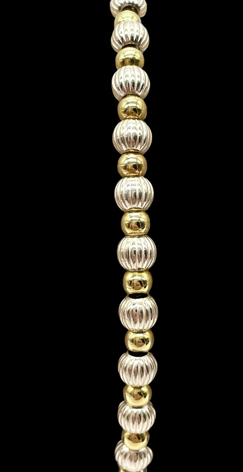 VTG Italy 925 Sterling Silver & Gold-Filled Fluted ball bead bracelet 8″