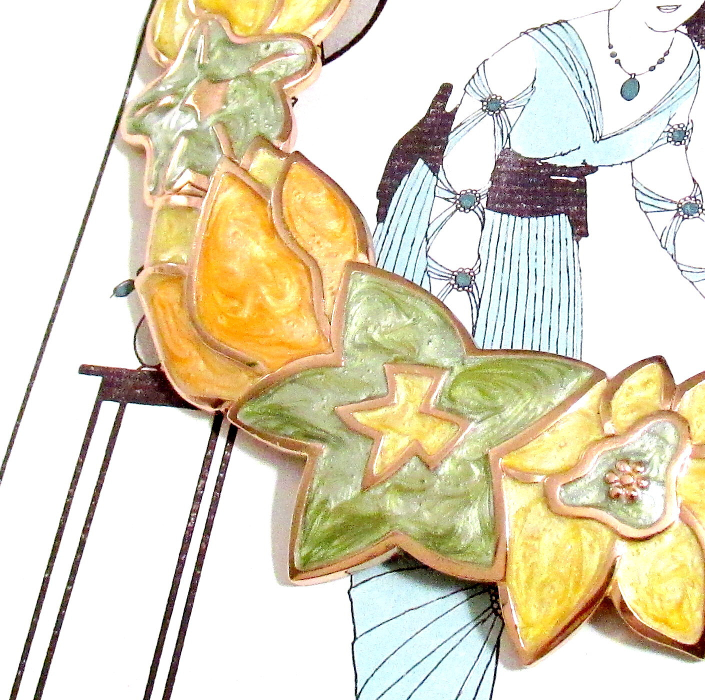 VTG Runway MONET 17″ Book Pc ENAMEL Pearlescent Pastel FLORAL NECKLACE Garland