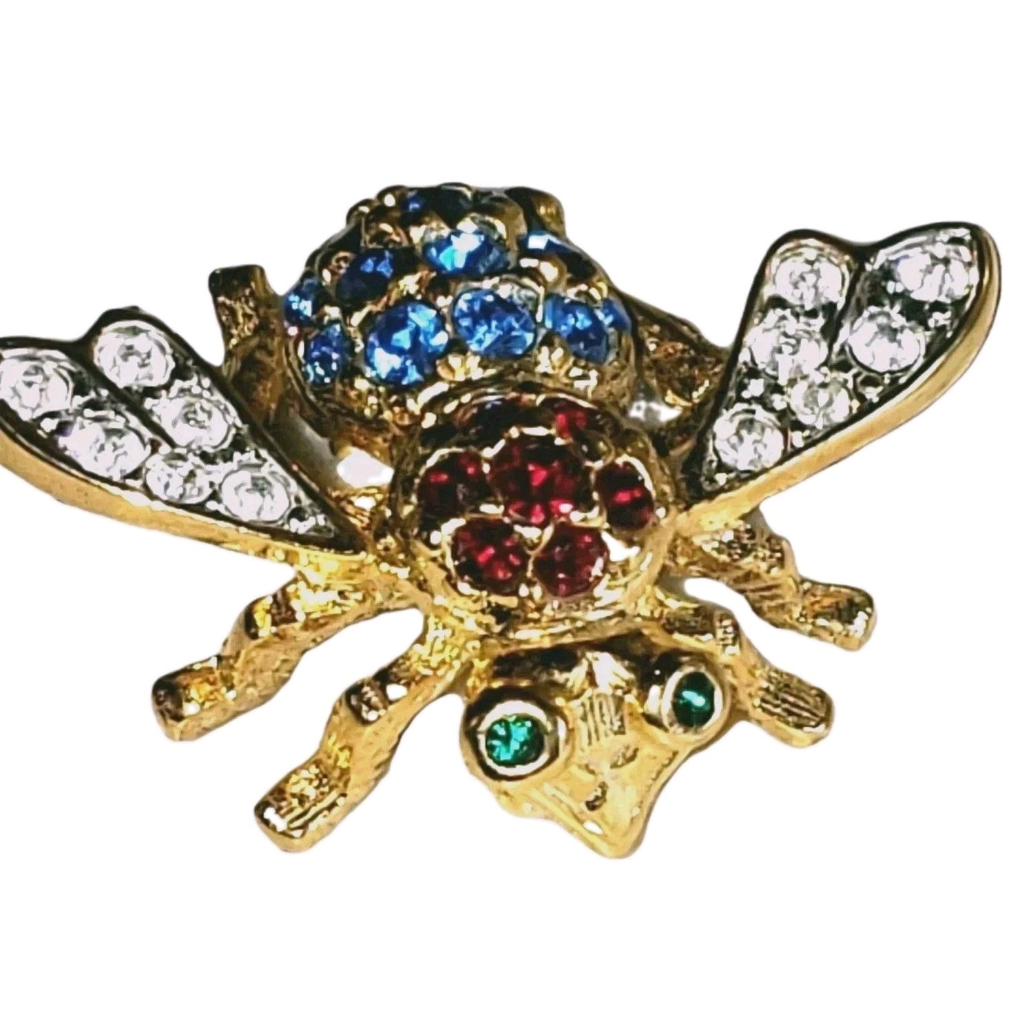 Patriotic Bumble Bee Brooch Red White Blue Crystals JOAN RIVERS Costume Jewelry