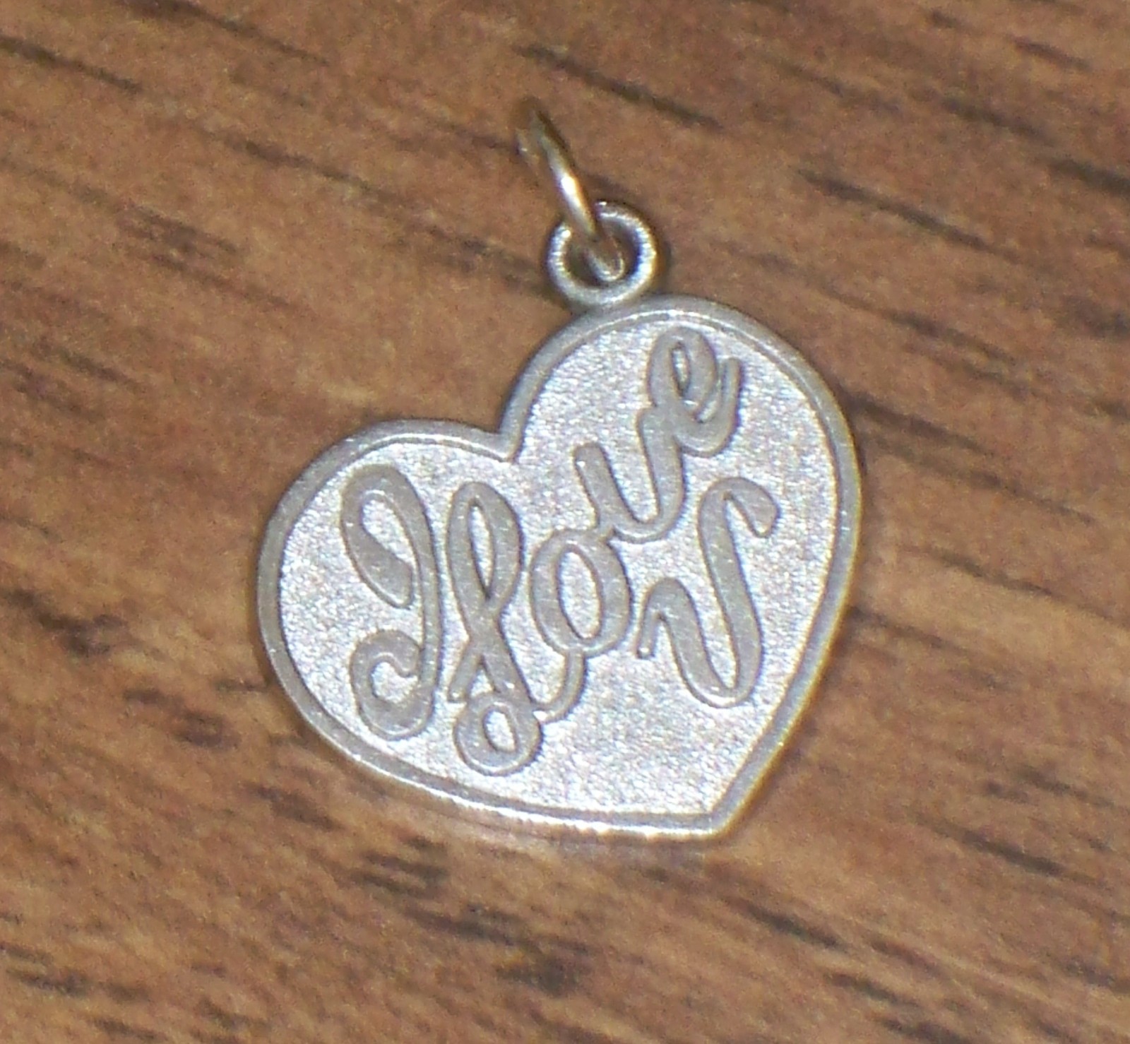Vintage Heart Shape STERLING Silver I LOVE U YOU Charm Pendant Textured finish