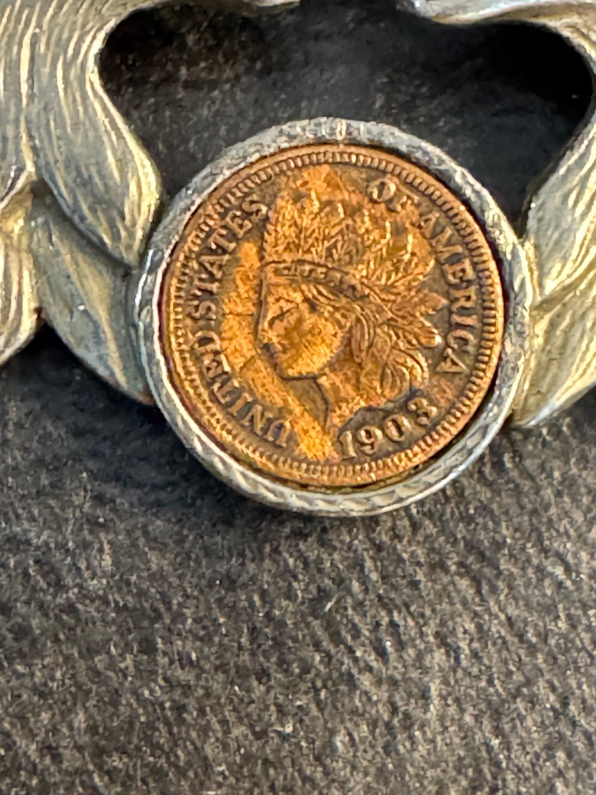 Vintage 1984 Silvertone Double Head Eagle with Indian Head Penny Pendant