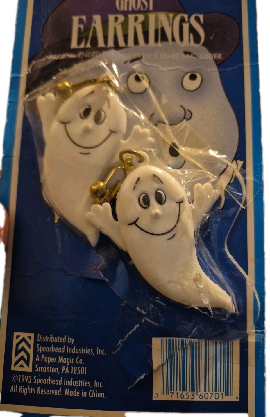 VTG 90s Creepy Creatures Ghost Earrings Halloween Clip On
