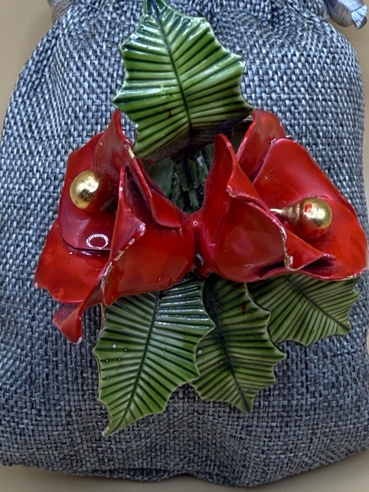 Vintage ‘Original by Robert’ Enamel Red Green Flower Brooch Pin