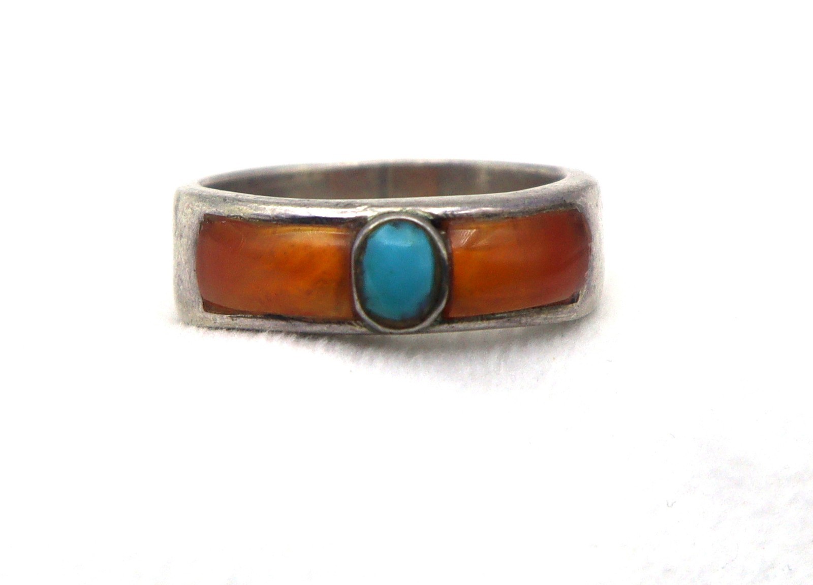 6.610 Grams 925 Sterling Silver Ring Natural Turquoise & Agate Gem US SZ 9.25