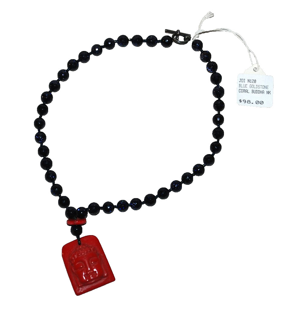 Blue Goldstone Coral Budda Choker Necklace Women’s Jewelry JOI N120 Vintage 1987