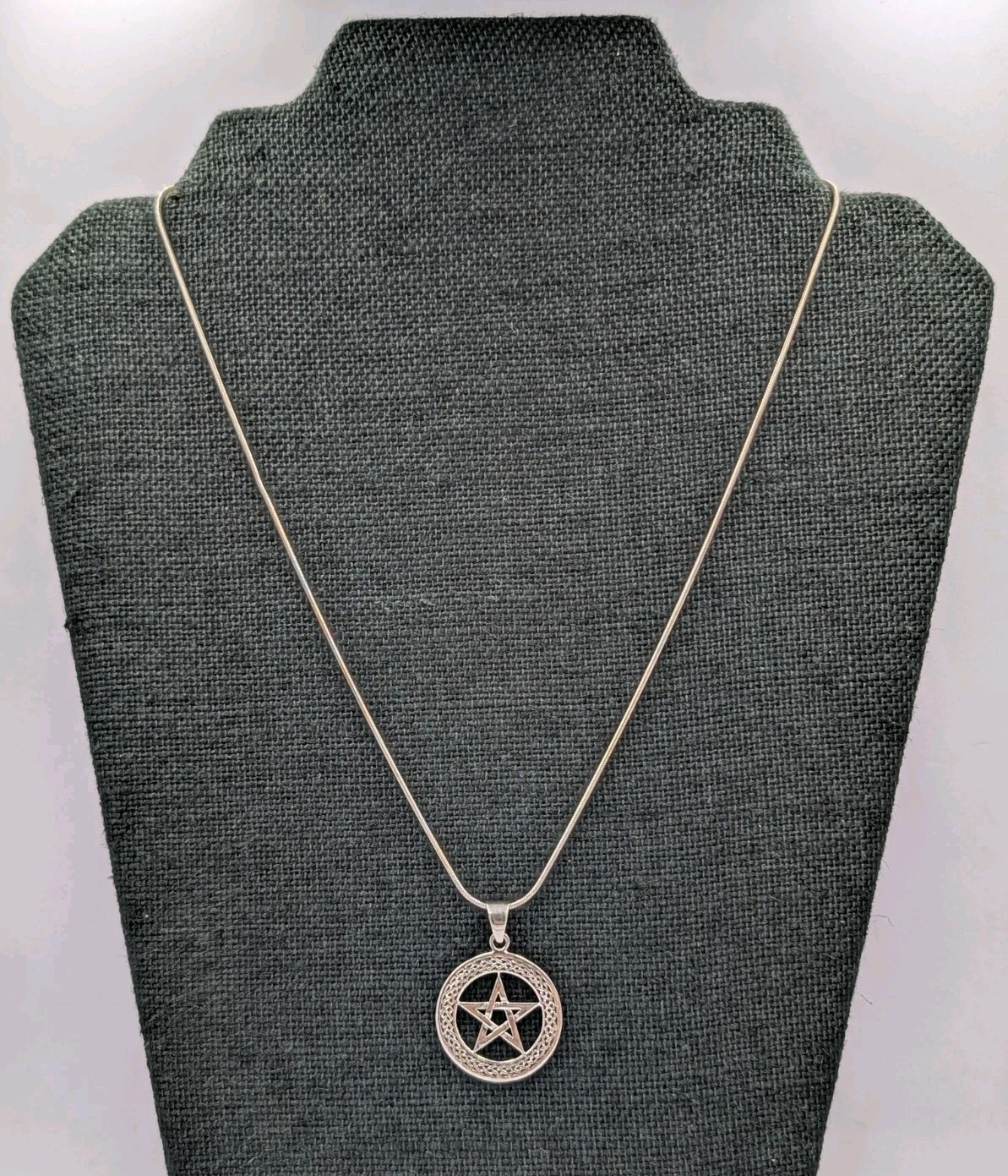 Vtg 925 Sterling Silver Celtic Pentacle Pendant 20″ Snake Chain Unisex Necklace