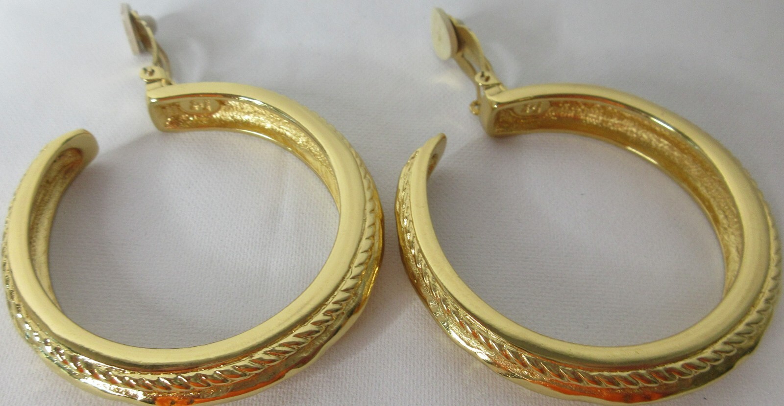 Yves Saint Laurent Large Hoop Clip On Earrings Gold Tone YSL France 53.38g VTG