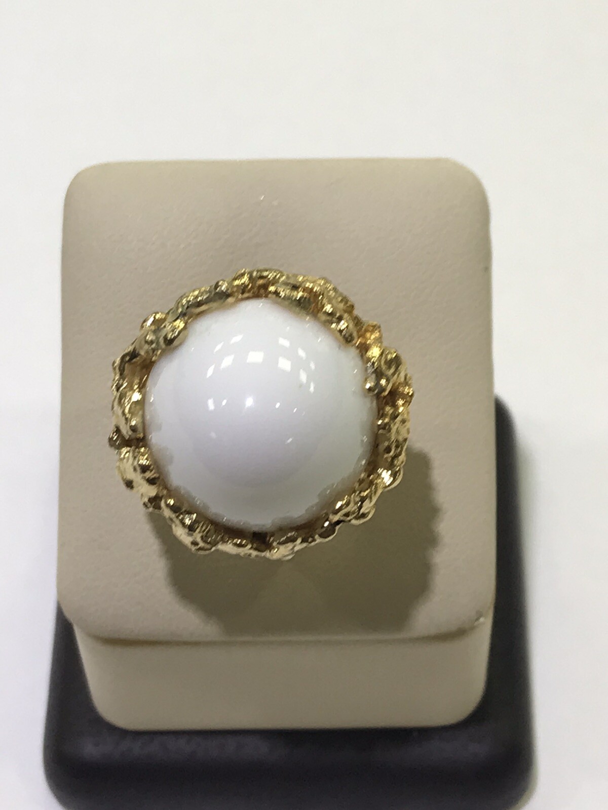 Napier Gold Tone with Large White Dome Stone Adjustable Ring