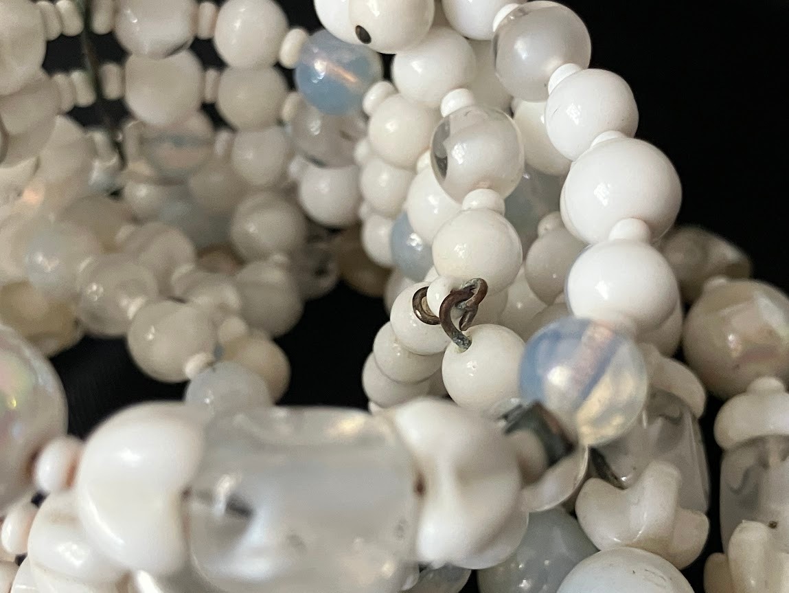 Vintage White Glass Beaded Necklace Bracelet Set Opalescent MCM Bridal