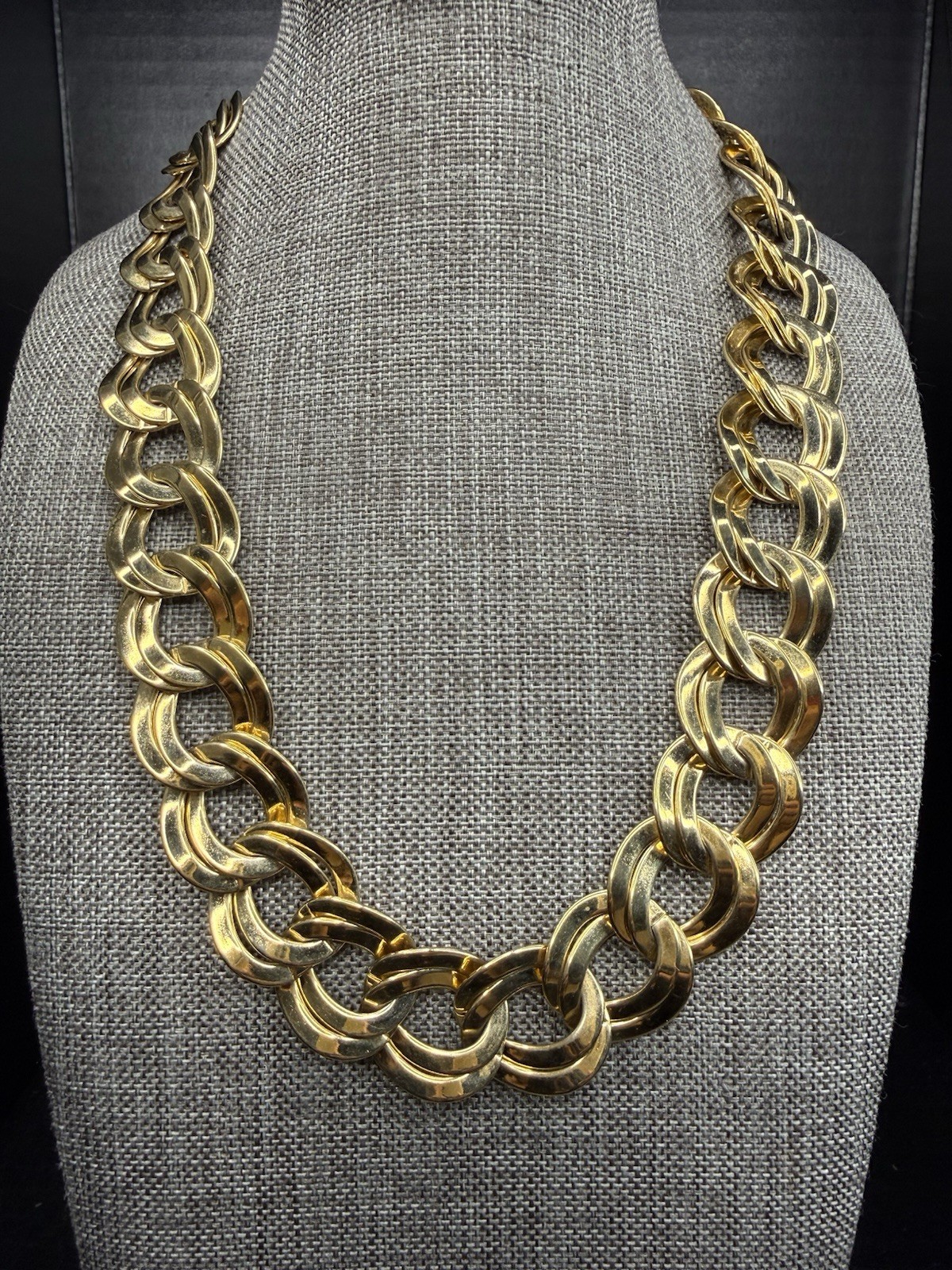 Vintage Gold Tone Necklace Double Link Curb Chain 18” Adjustable Weighs 3.2 Oz