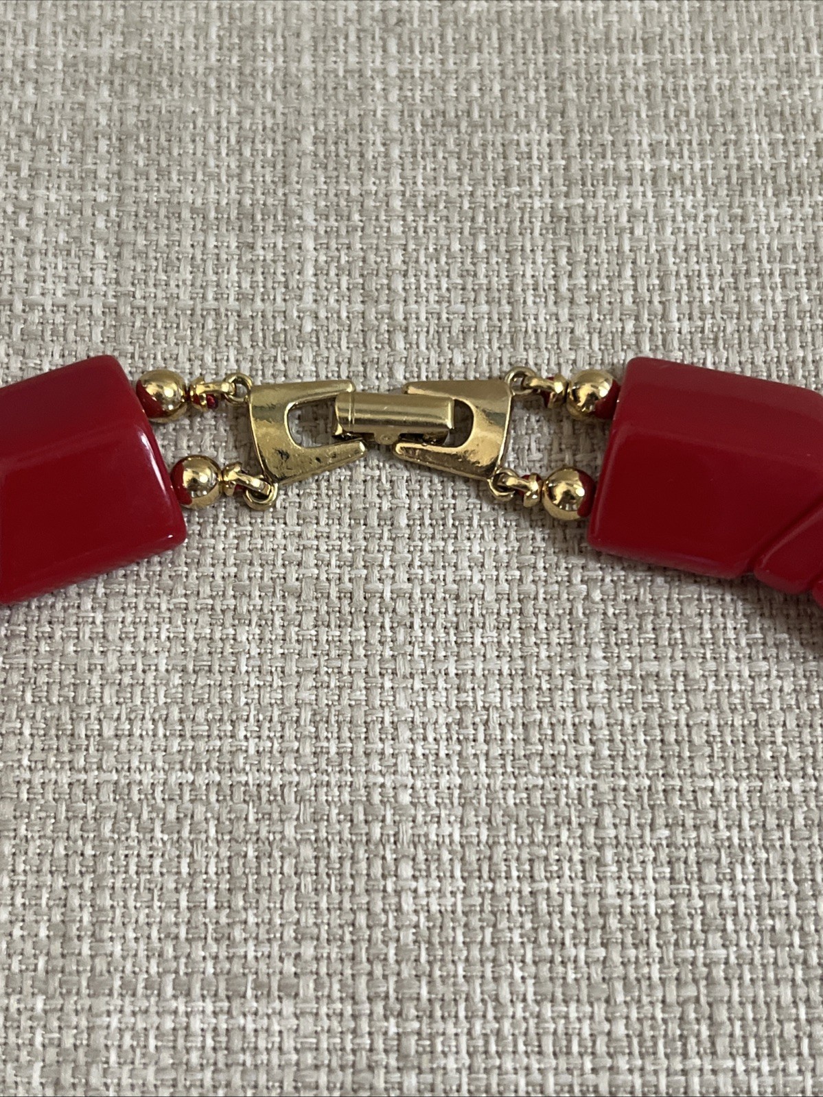 Vintage Red Acrylic Lucite Plastic Choker Collar Red Chevron Gold Necklace Fold