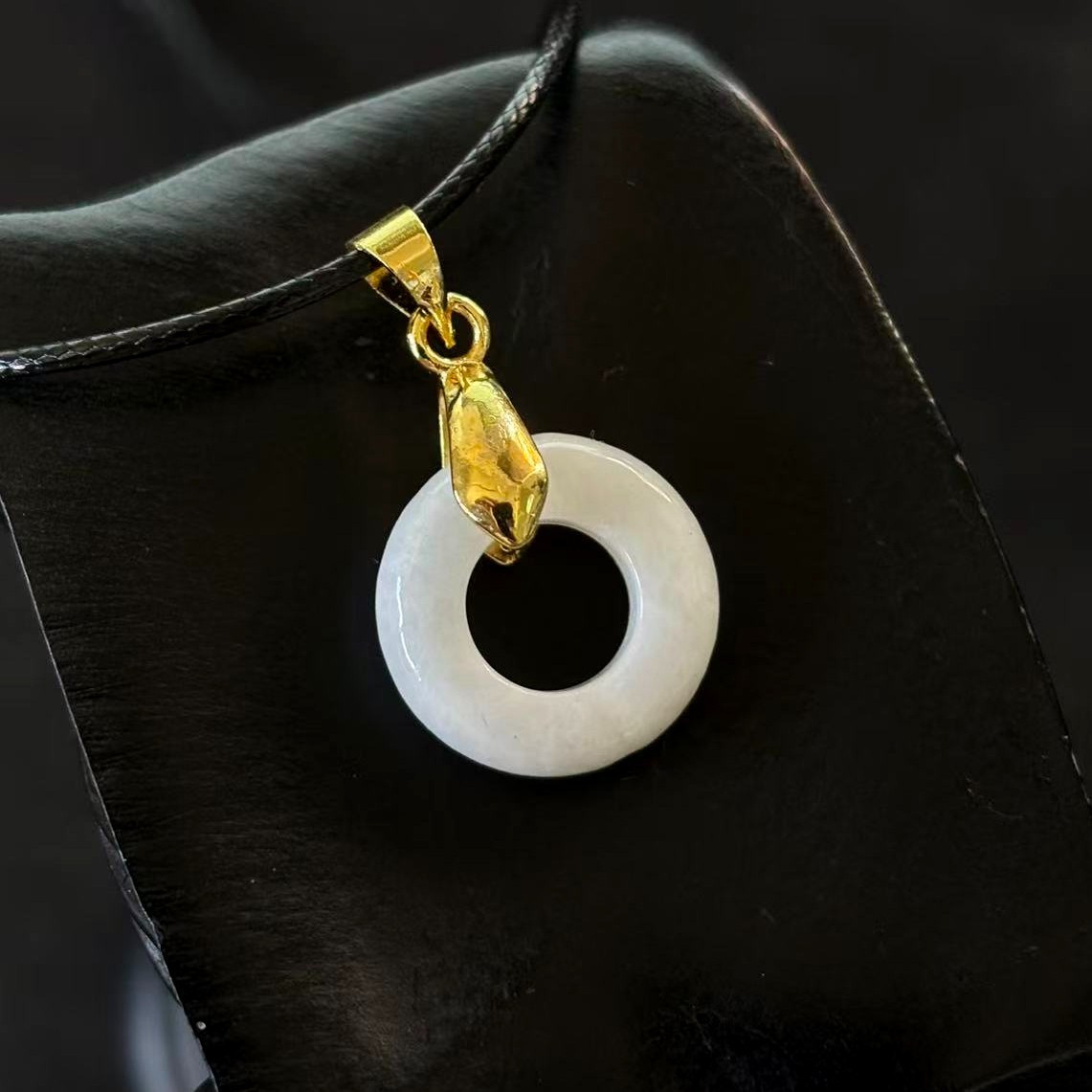 Natural White Jade Jadeite Small Ring Pendant Charm 15x15mm, Free Necklace