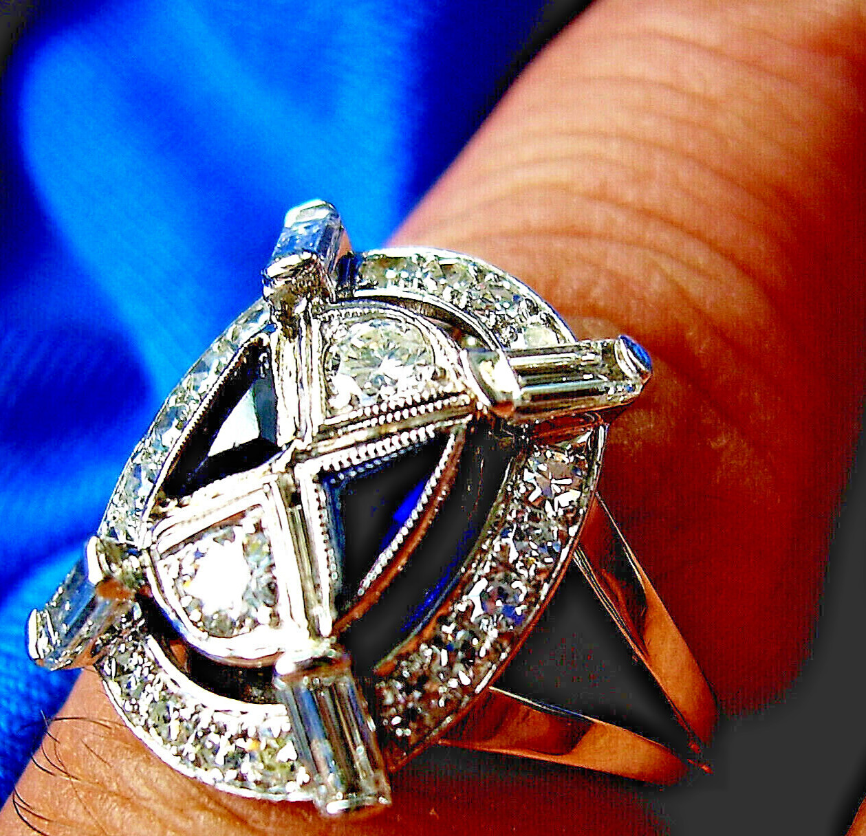 Original EARTH MINED DIAMOND Deco Sapphire Engagement Ring Vintage 18K GOLD