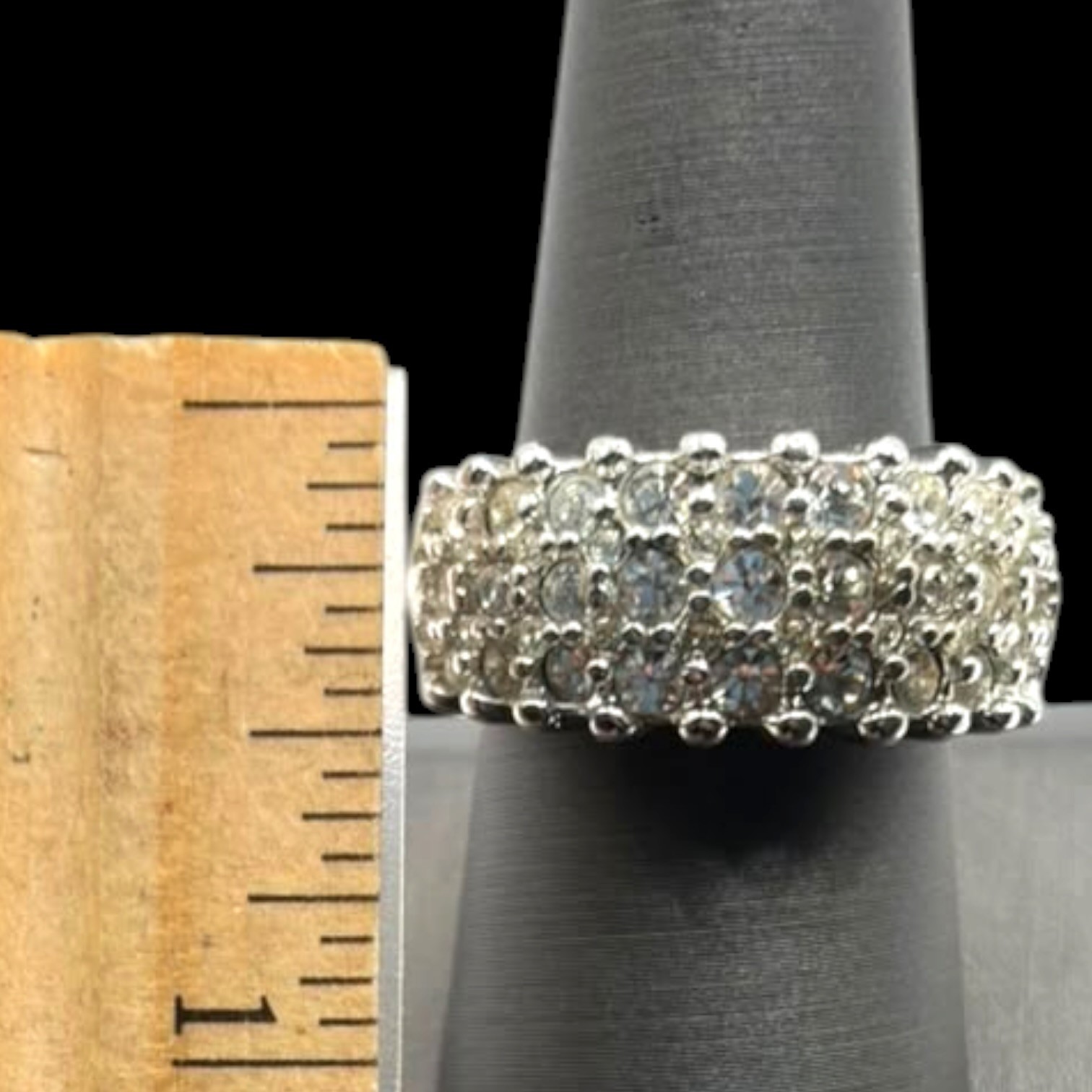 Vintage Cocktail Statement Ring Premier Designs 3-Rows Cubic Zirconia Size 8.75