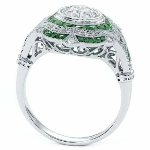 Vintage Art Deco Style 3Ct Lab Created Diamond Engagement 14K White Gold FN Ring