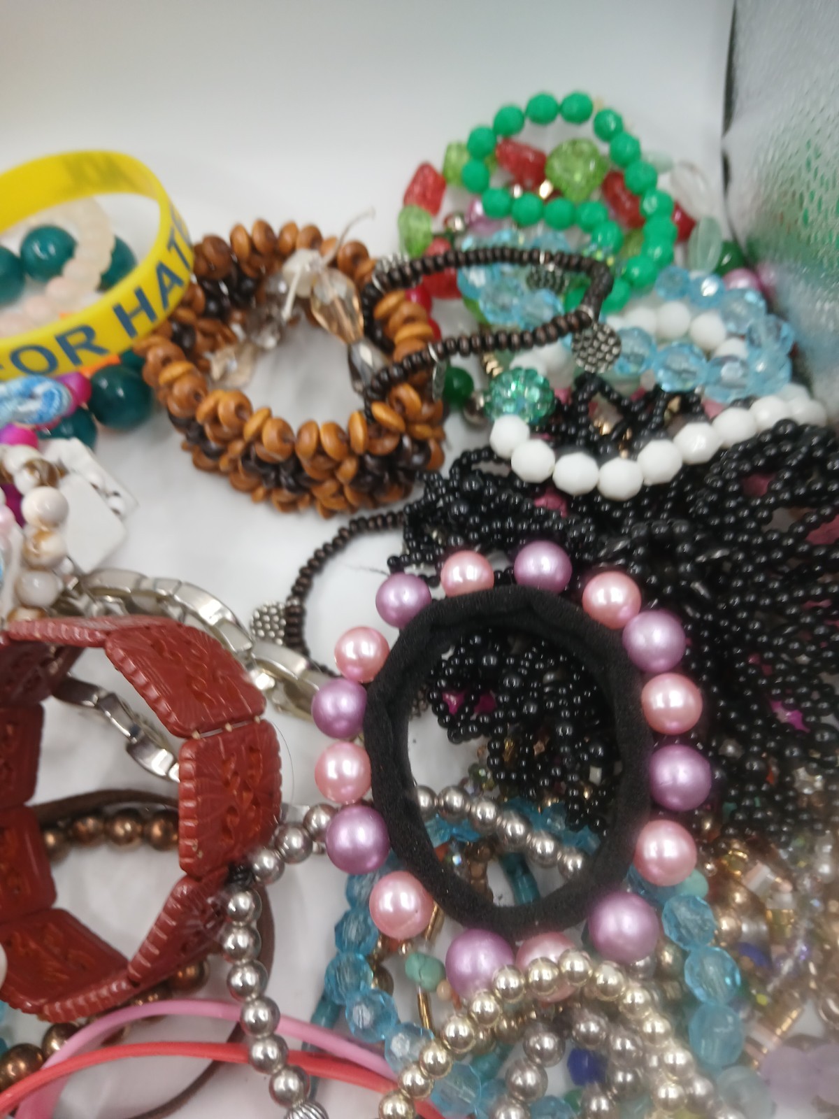 Stretch Bracelet Bulk Lot Rubber Silver Toned Colorful Assorted Jewelry Wearable